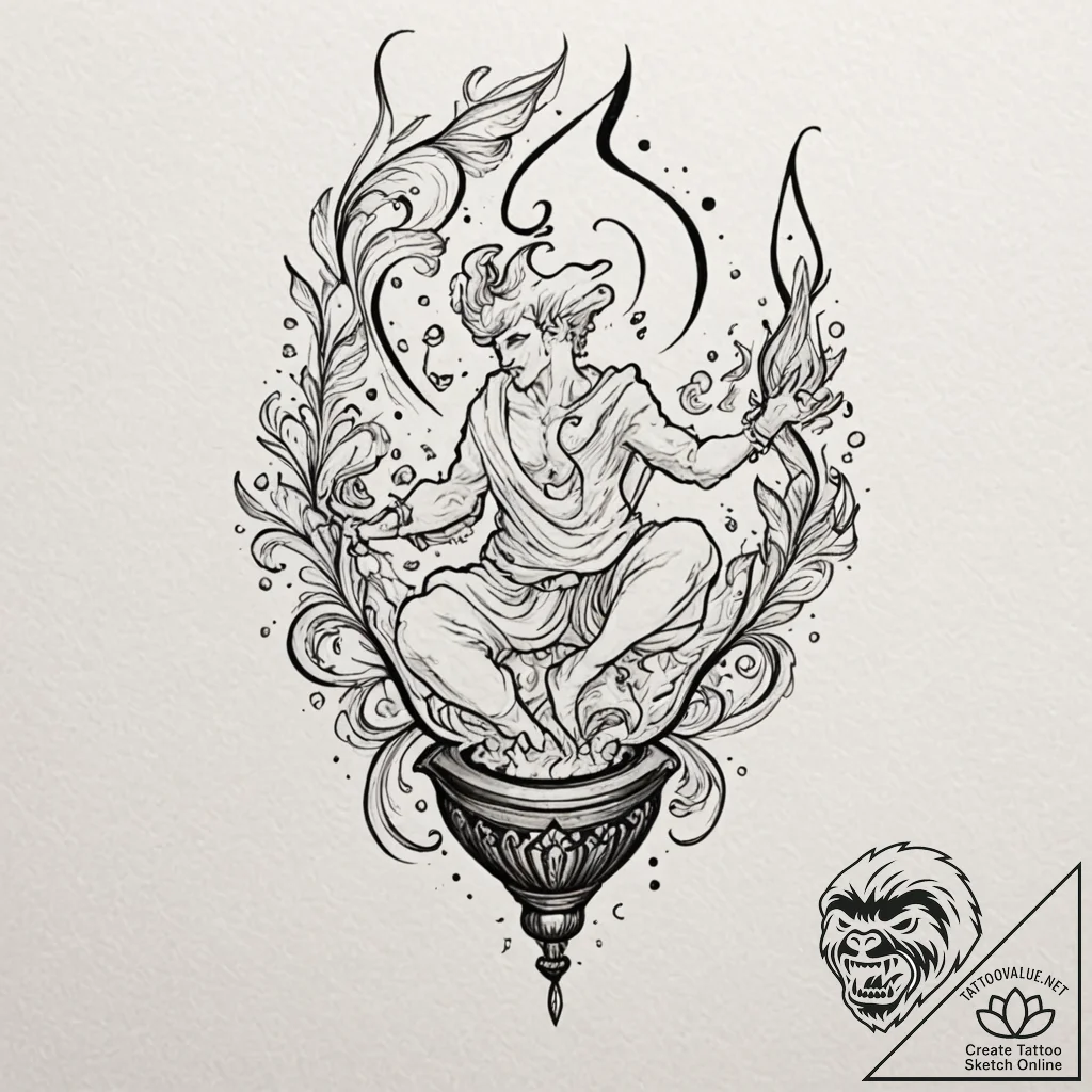 A neo-traditional tattoo of a djinn emerging... - tattoo sketch (№1751451769_0, 02.07.2025 10:22) — tattoovalue.net