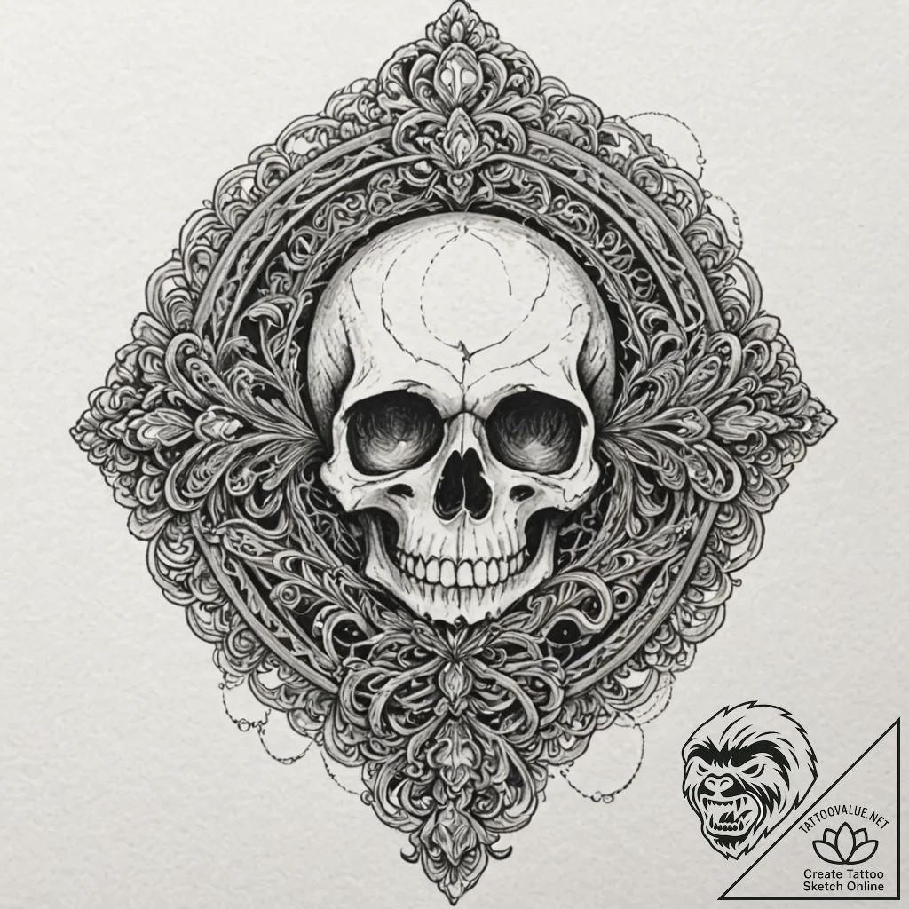 A filigree locket with a skull inside, tattoo... - tattoo sketch (№1751452612_0, 02.07.2025 10:36) — tattoovalue.net