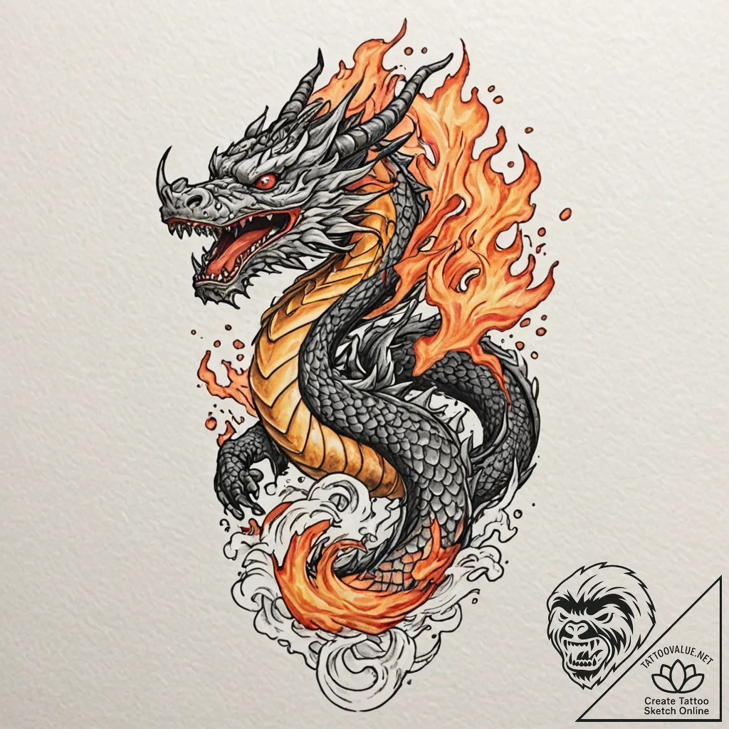 A watercolor tattoo of a dragon (drogon) brea... - tattoo sketch (№1751452695_0, 02.07.2025 10:38) — tattoovalue.net