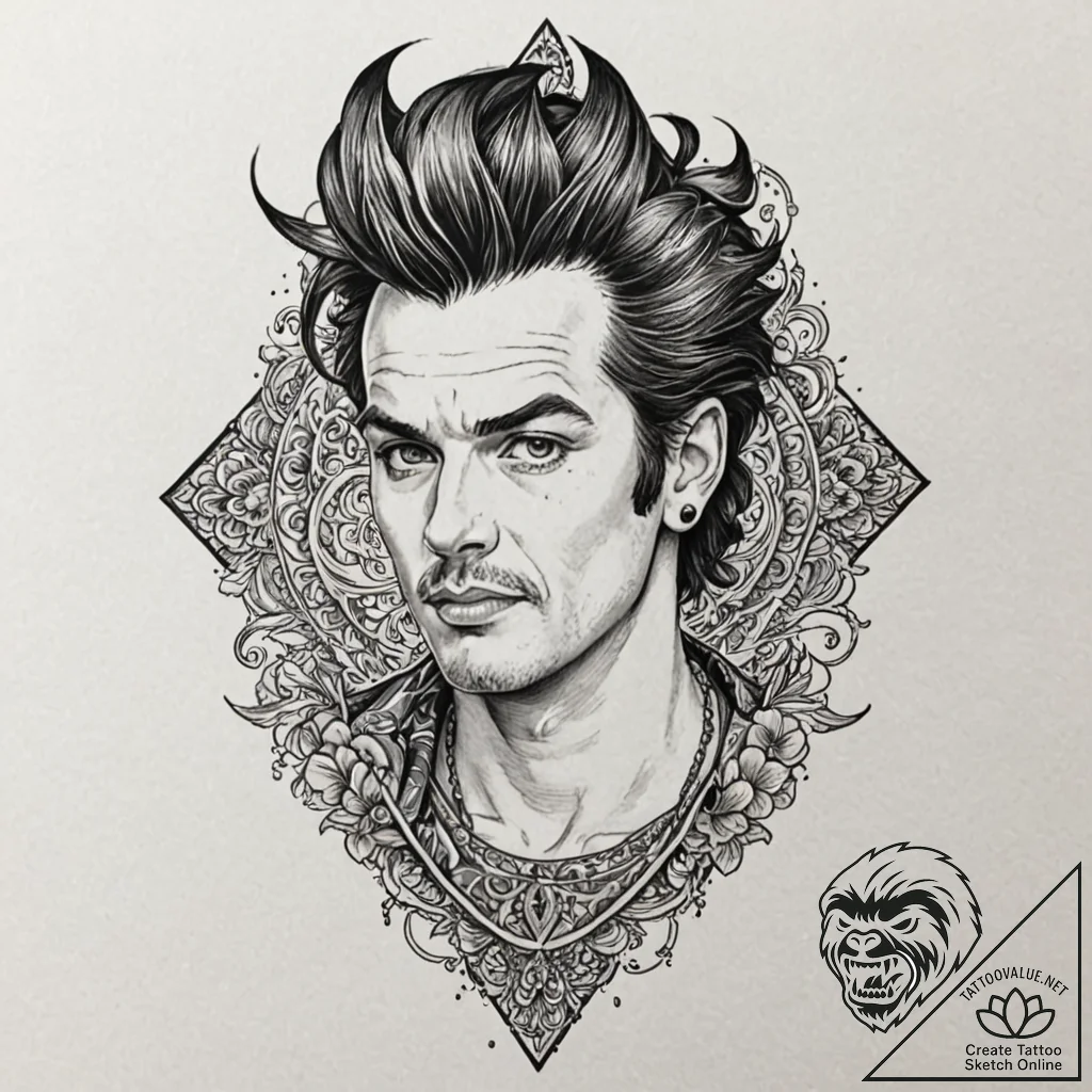 A neo-traditional portrait of ace ventura, wi... - tattoo sketch (№1751452776_0, 02.07.2025 10:39) — tattoovalue.net
