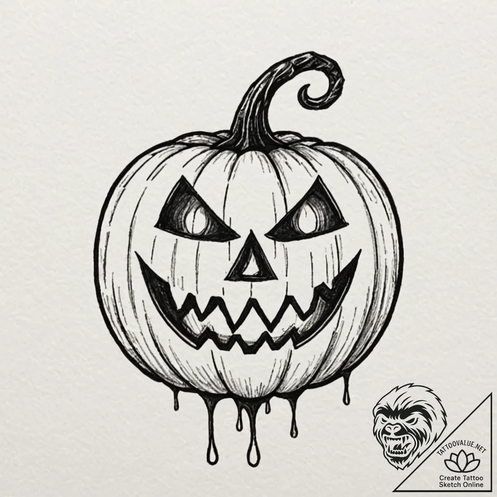 A neo-traditional tattoo of a jack-o'-lantern... - tattoo sketch (№1751452859_0, 02.07.2025 10:40) — tattoovalue.net
