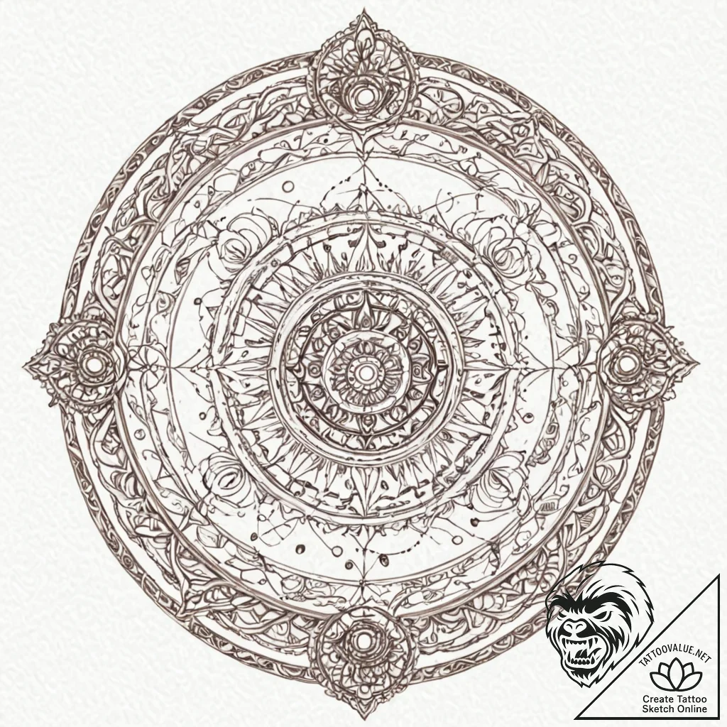 Astrolabe, ink illustration for tattoo, sepia... - tattoo sketch (№1751452949_0, 02.07.2025 10:42) — tattoovalue.net