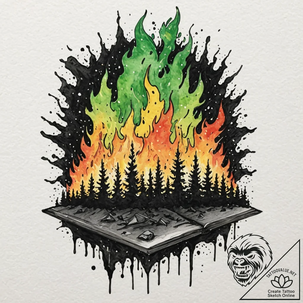 A watercolor tattoo of the wildfire explosion... - tattoo sketch (№1751453364_0, 02.07.2025 10:49) — tattoovalue.net