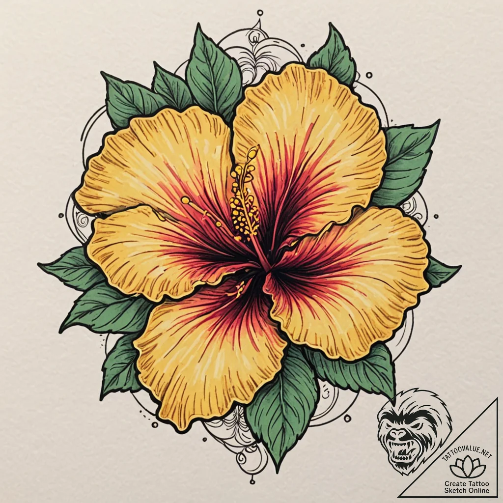 Hibiscus, concept art for tattoo, vibrant col... - tattoo sketch (№1751453619_0, 02.07.2025 10:53) — tattoovalue.net