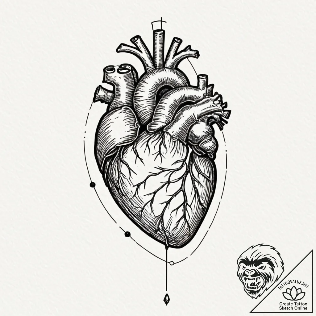 Anatomical heart as a cage with a bird inside... - tattoo sketch (№1751453701_0, 02.07.2025 10:55) — tattoovalue.net