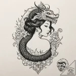 A linework tattoo of the silhouette of a femm… – tattoo sketch (№1751454533_0, 02.07.2025 11:08) — tattoovalue.net