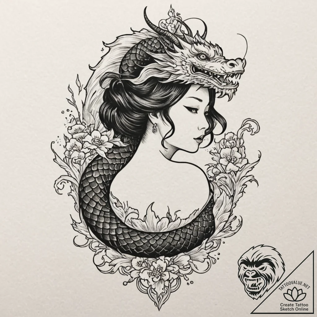 A linework tattoo of the silhouette of a femm... - tattoo sketch (№1751454533_0, 02.07.2025 11:08) — tattoovalue.net