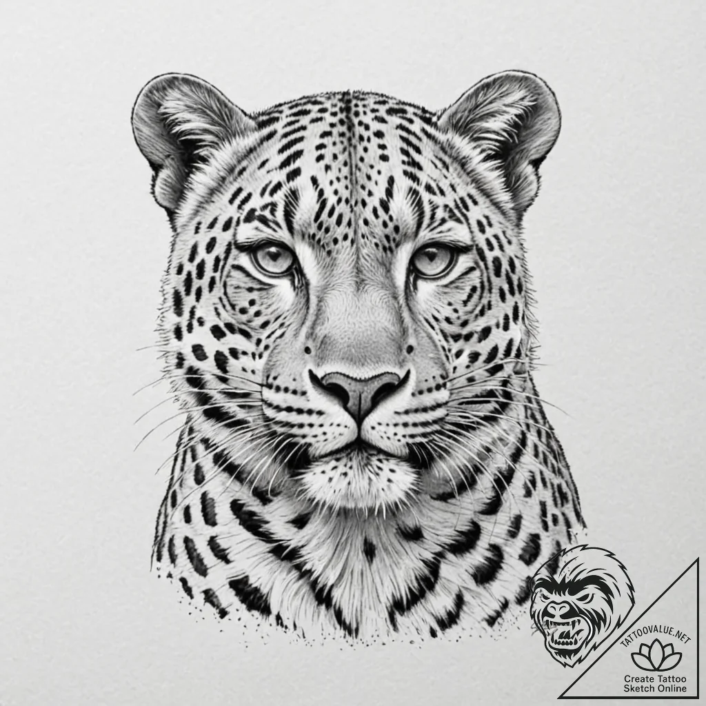 Leopard, tattoo drawing outline, dynamic comp... - tattoo sketch (№1751454786_0, 02.07.2025 11:13) — tattoovalue.net