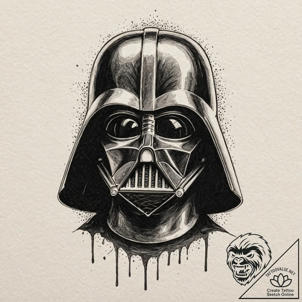 A sketch style portrait of darth vader, half... - tattoo sketch (№1751455246_0, 02.07.2025 11:20) — tattoovalue.net