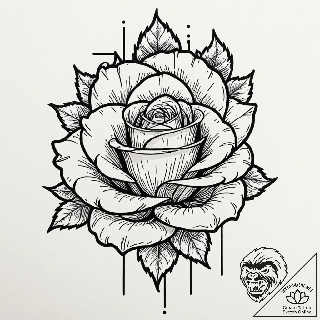 Glitchy, pixelated rose, tattoo flash sheet d... - tattoo sketch (№1751455827_0, 02.07.2025 11:30) — tattoovalue.net