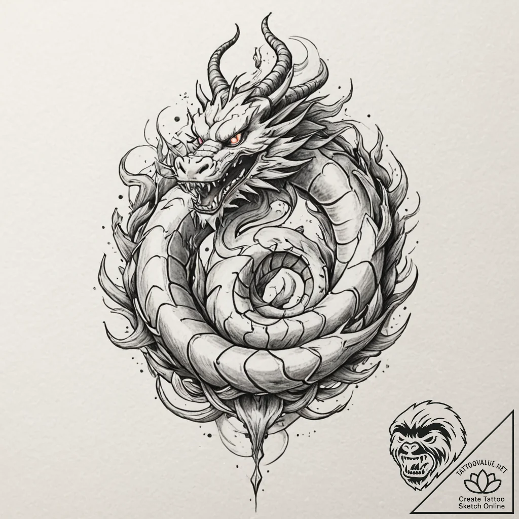 A watercolor tattoo of shenron the dragon, fr... - tattoo sketch (№1751456155_0, 02.07.2025 11:35) — tattoovalue.net