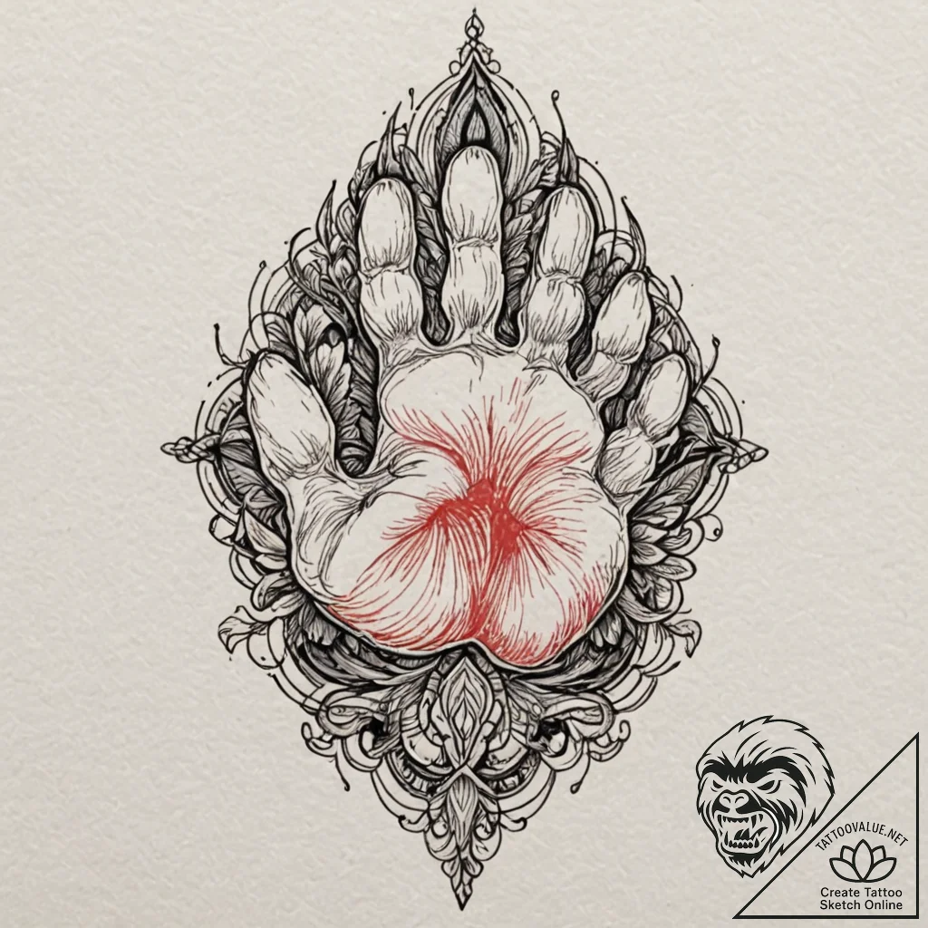 Bear's paw, tattoo drawing outline, fine line... - tattoo sketch (№1751456327_0, 02.07.2025 11:38) — tattoovalue.net