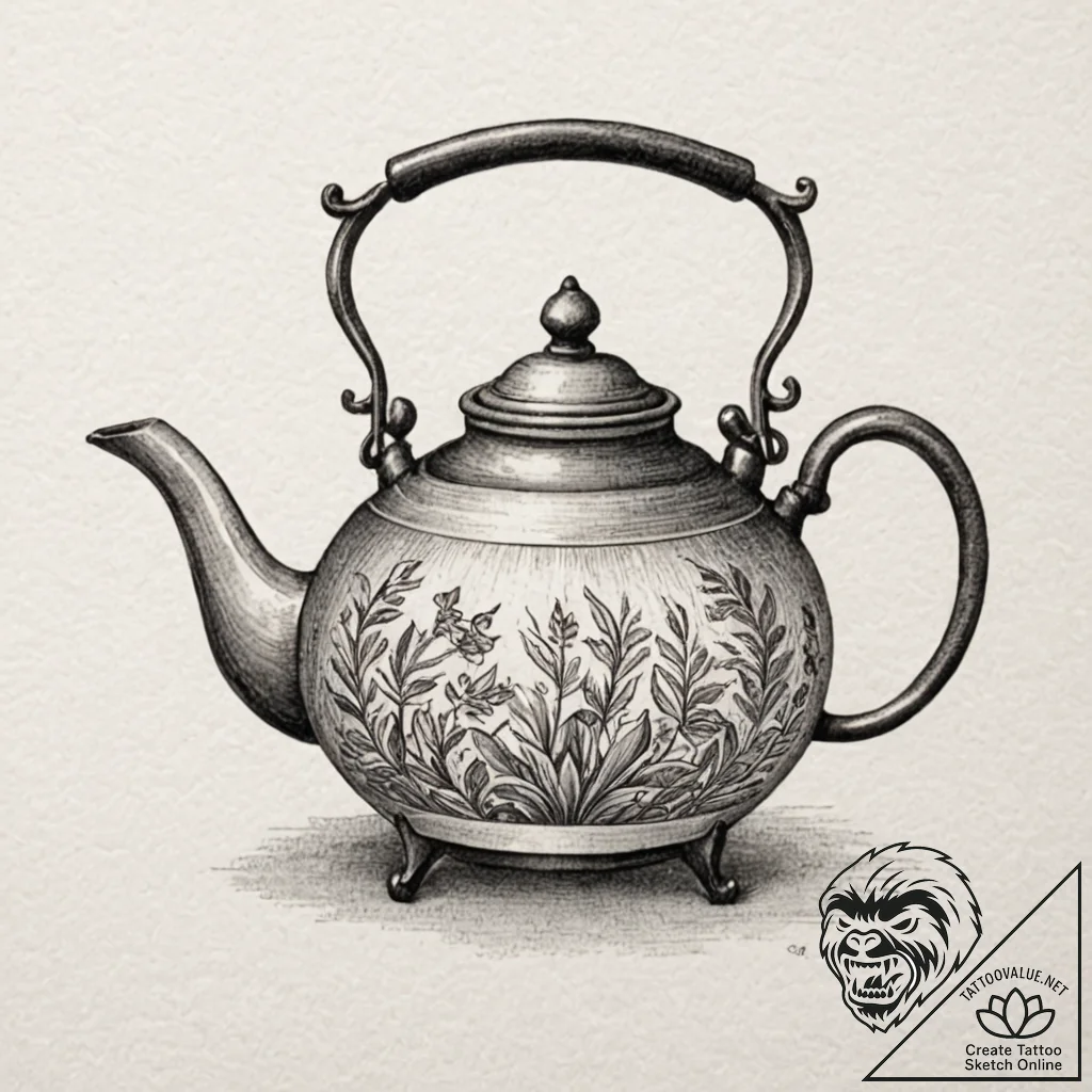 Teapot, tattoo sketch design, moderately deta... - tattoo sketch (№1751456409_0, 02.07.2025 11:40) — tattoovalue.net
