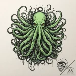 A trash polka tattoo of cthulhu rising from t… – tattoo sketch (№1751456992_0, 02.07.2025 11:49) — tattoovalue.net