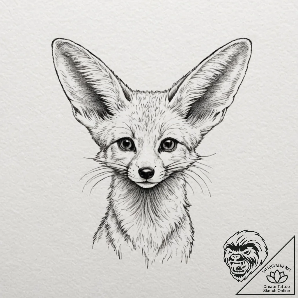 A fennec fox with large ears, tattoo drawing... - tattoo sketch (№1751457454_0, 02.07.2025 11:57) — tattoovalue.net