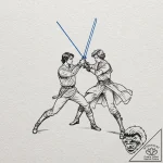 A minimalist tattoo of the lightsaber duel on… – tattoo sketch (№1751457954_0, 02.07.2025 12:05) — tattoovalue.net