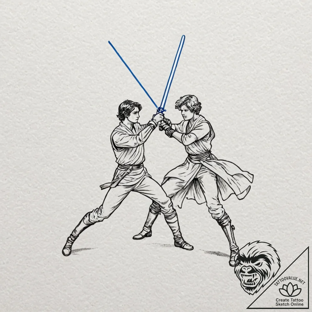 A minimalist tattoo of the lightsaber duel on... - tattoo sketch (№1751457954_0, 02.07.2025 12:05) — tattoovalue.net