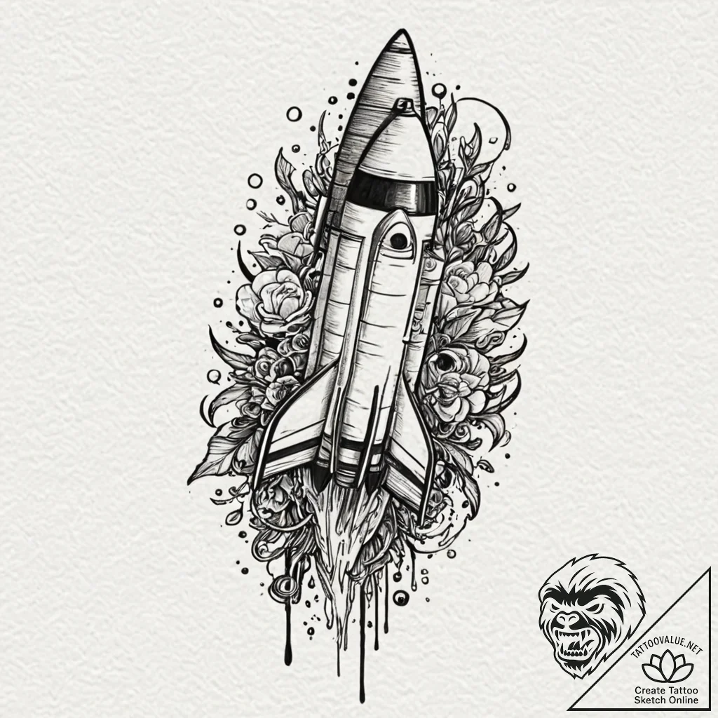 Rocket, artistic tattoo sketch, bold outlines... - tattoo sketch (№1751458117_0, 02.07.2025 12:08) — tattoovalue.net