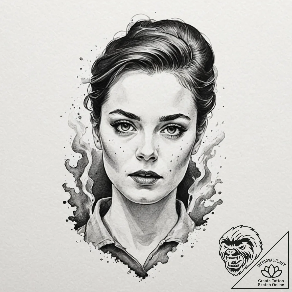A watercolor sketch of shosanna's face projec... - tattoo sketch (№1751458287_0, 02.07.2025 12:11) — tattoovalue.net