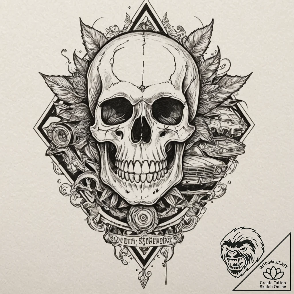 A neo-traditional tattoo of the skull on stun... - tattoo sketch (№1751458787_0, 02.07.2025 12:19) — tattoovalue.net