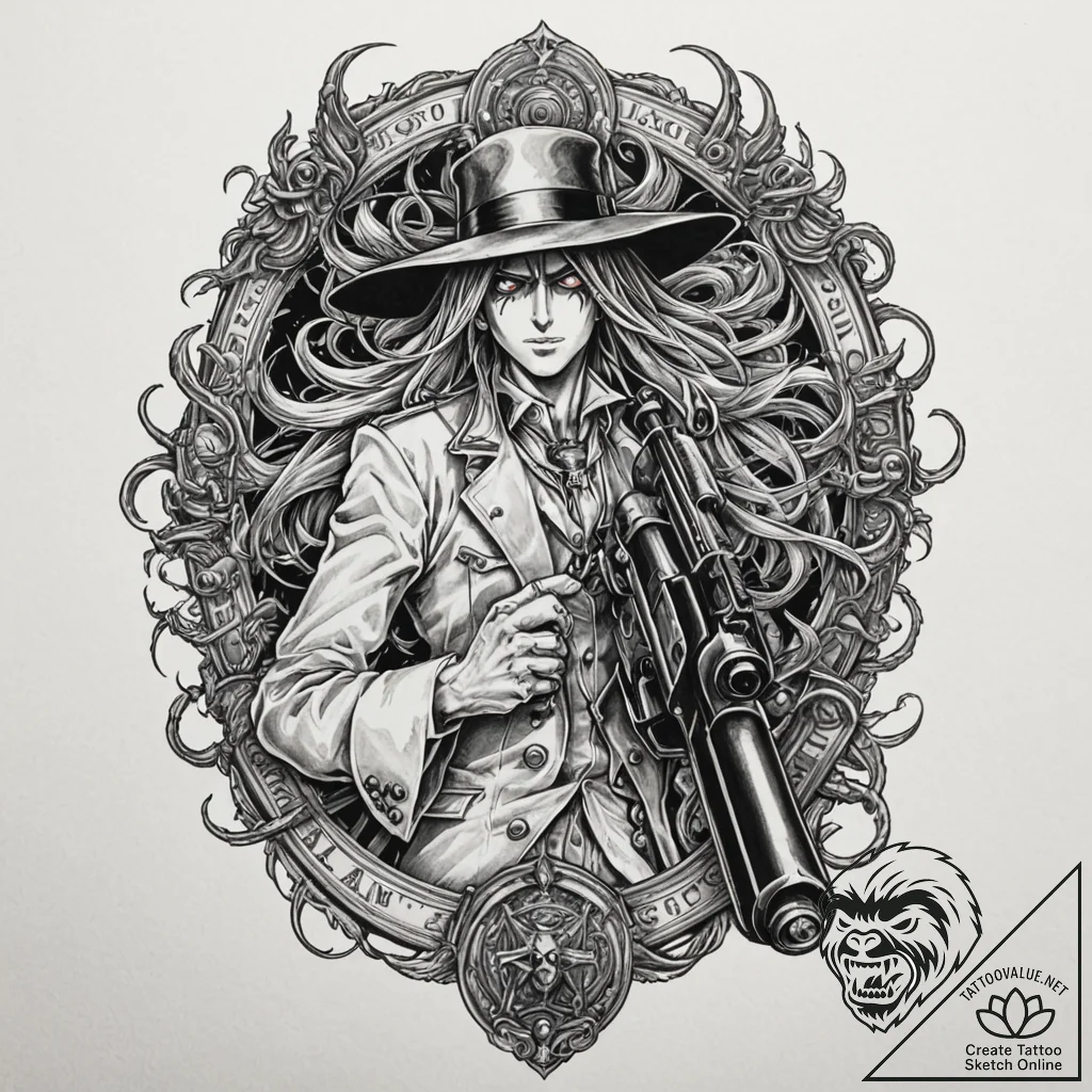 A trash polka tattoo of alucard from hellsing... - tattoo sketch (№1751467177_0, 02.07.2025 14:39) — tattoovalue.net