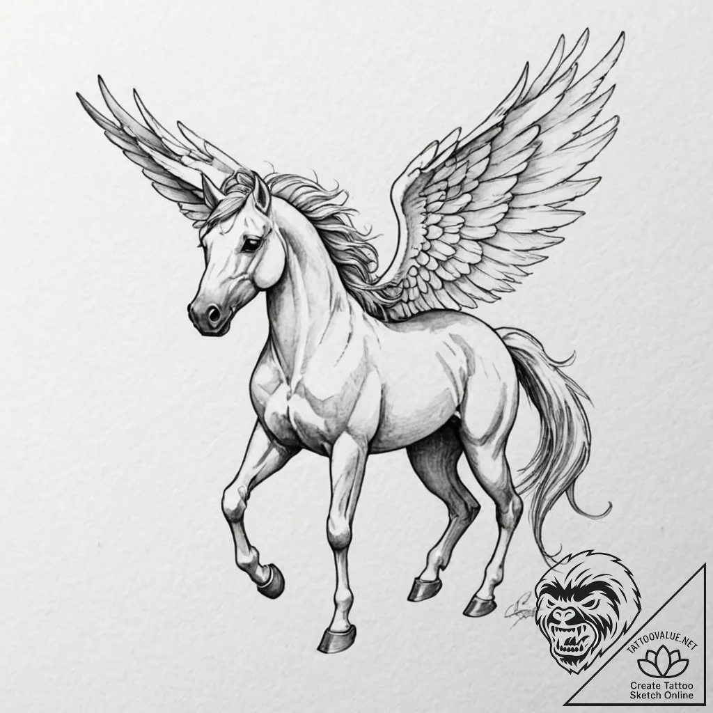 Pegasus - tattoo sketch (№1751467250_0, 02.07.2025 14:40) — tattoovalue.net