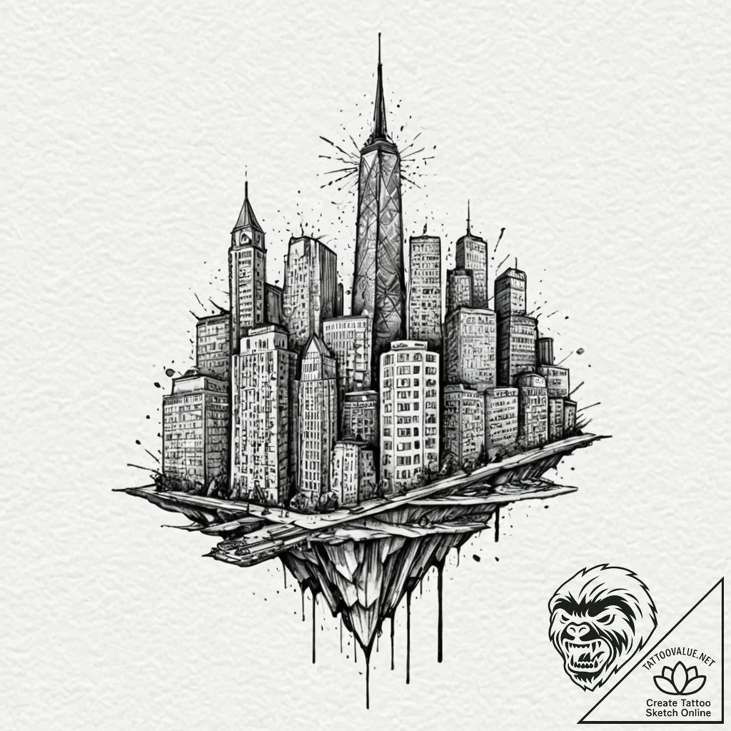 A watercolor sketch of the folded city scene... - tattoo sketch (№1751467393_0, 02.07.2025 14:43) — tattoovalue.net