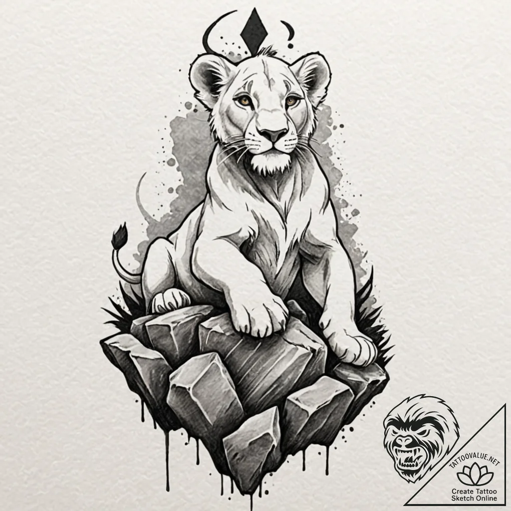 A watercolor sketch of simba from the lion ki... - tattoo sketch (№1751467475_0, 02.07.2025 14:44) — tattoovalue.net