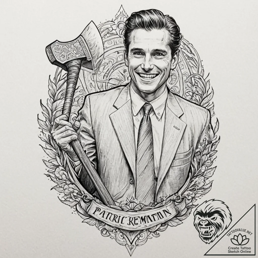 A neo-traditional portrait of patrick bateman... - tattoo sketch (№1751468298_0, 02.07.2025 14:58) — tattoovalue.net