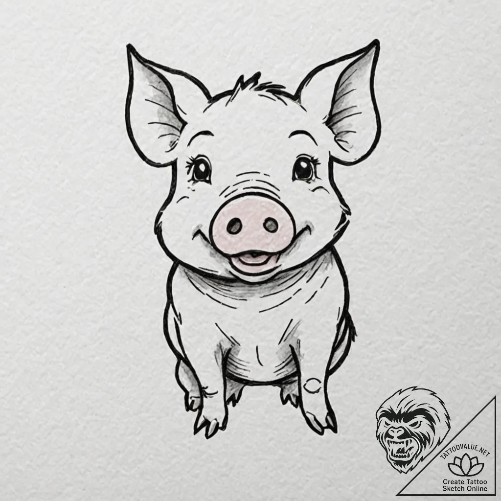 Pig, tattoo drawing outline, rough sketchy li... - tattoo sketch (№1751468380_0, 02.07.2025 14:59) — tattoovalue.net