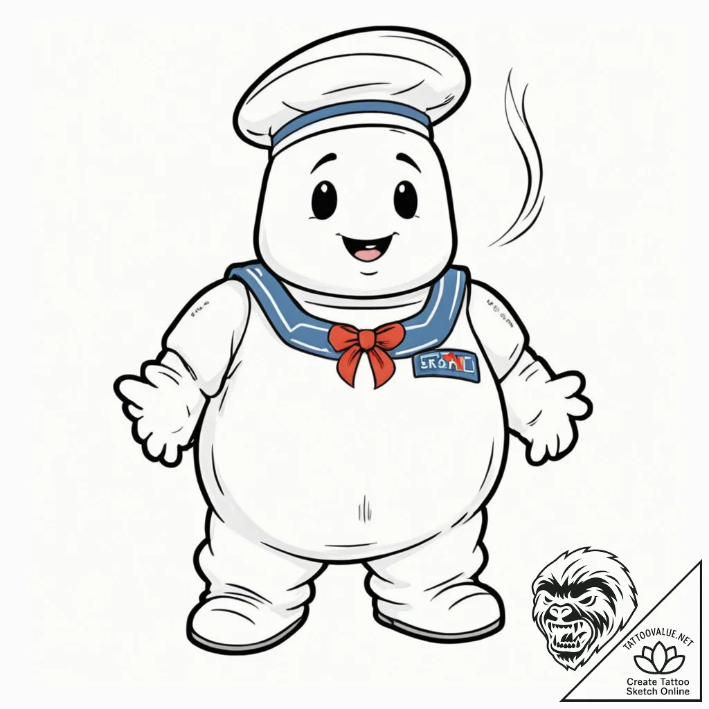 A neo-traditional tattoo of the stay puft mar... - tattoo sketch (№1751469370_0, 02.07.2025 15:16) — tattoovalue.net