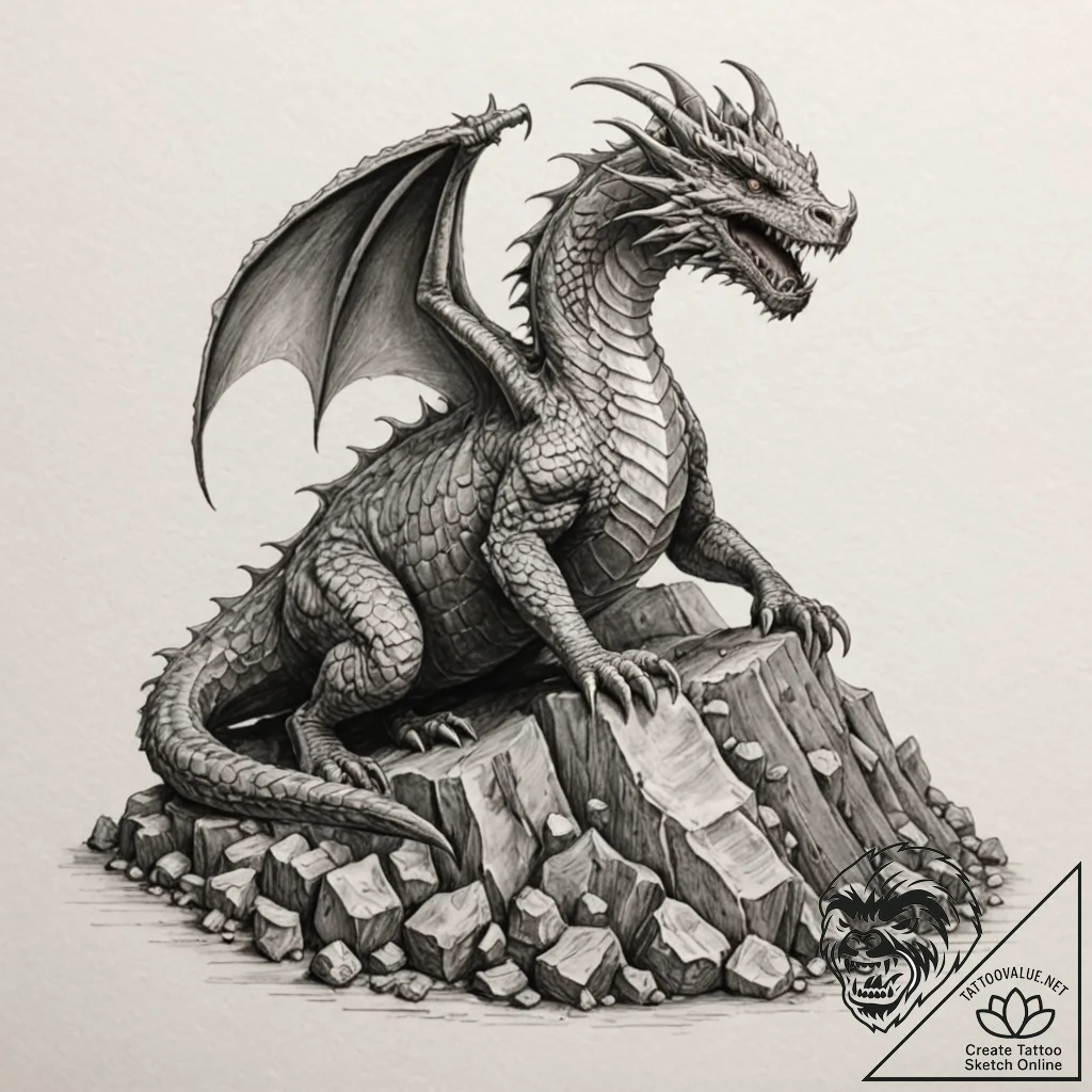 A sketch of smaug the dragon on his pile of g... - tattoo sketch (№1751469451_0, 02.07.2025 15:17) — tattoovalue.net