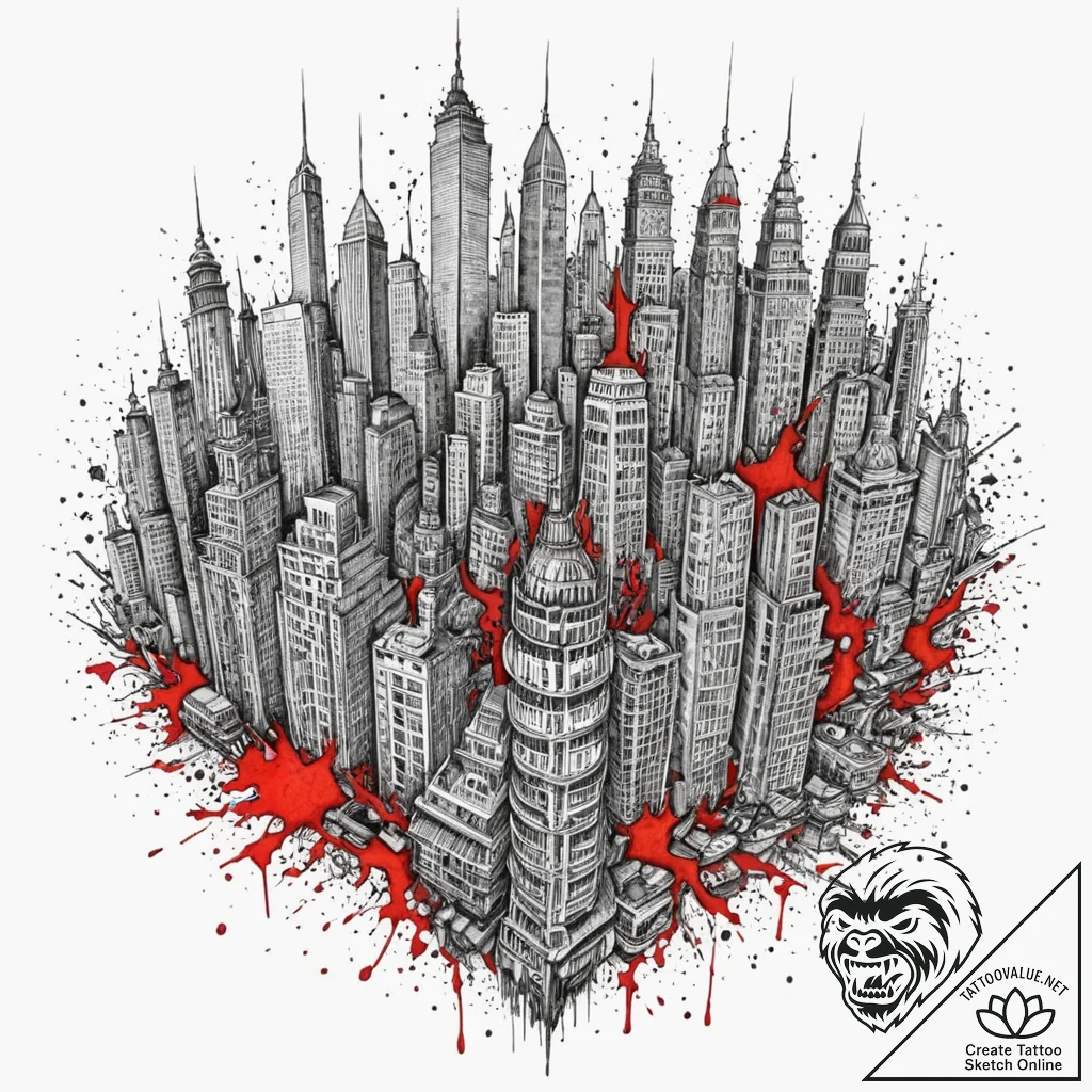 A watercolor sketch of the city in sin city,... - tattoo sketch (№1751469943_0, 02.07.2025 15:25) — tattoovalue.net