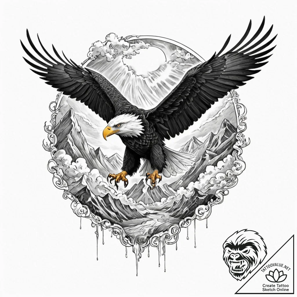 Tattoo design, the great eagle hraesvelgr at... - tattoo sketch (№1751470275_0, 02.07.2025 15:31) — tattoovalue.net