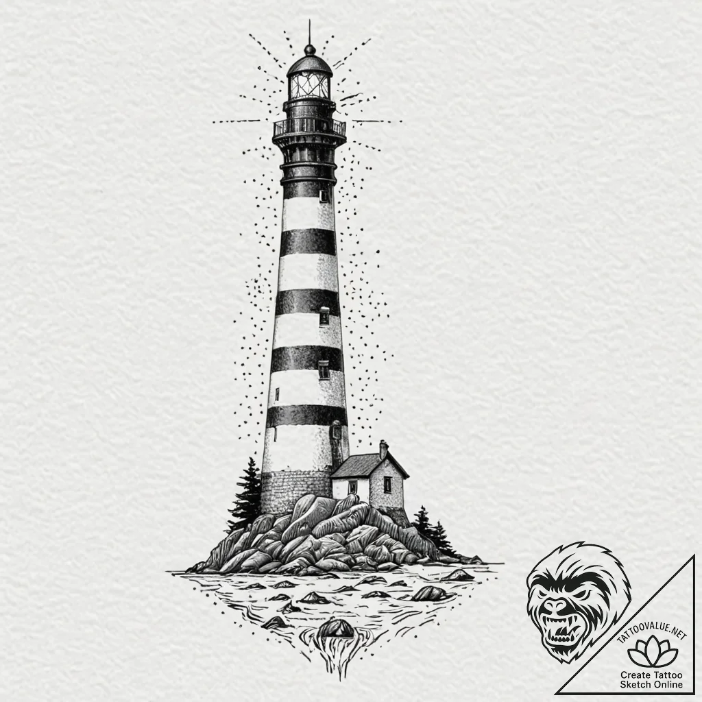 Tattoo design, a lighthouse, its beam is not... - tattoo sketch (№1751470871_0, 02.07.2025 15:41) — tattoovalue.net