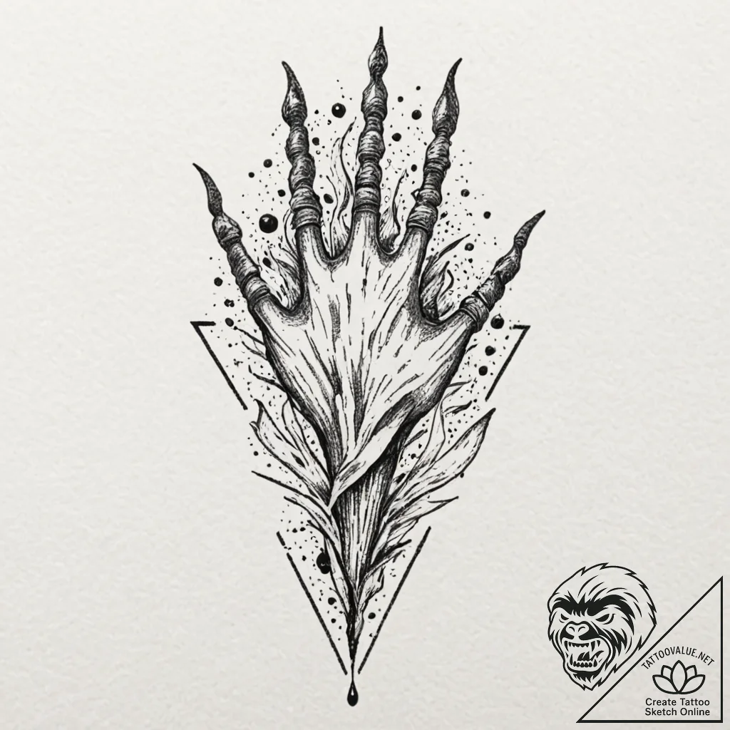 Tattoo design, handpoke style, a fork with be... - tattoo sketch (№1751471360_0, 02.07.2025 15:49) — tattoovalue.net