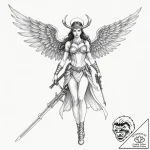 Tattoo design, a valkyrie, but instead of a s… – tattoo sketch (№1751472626_0, 02.07.2025 16:10) — tattoovalue.net
