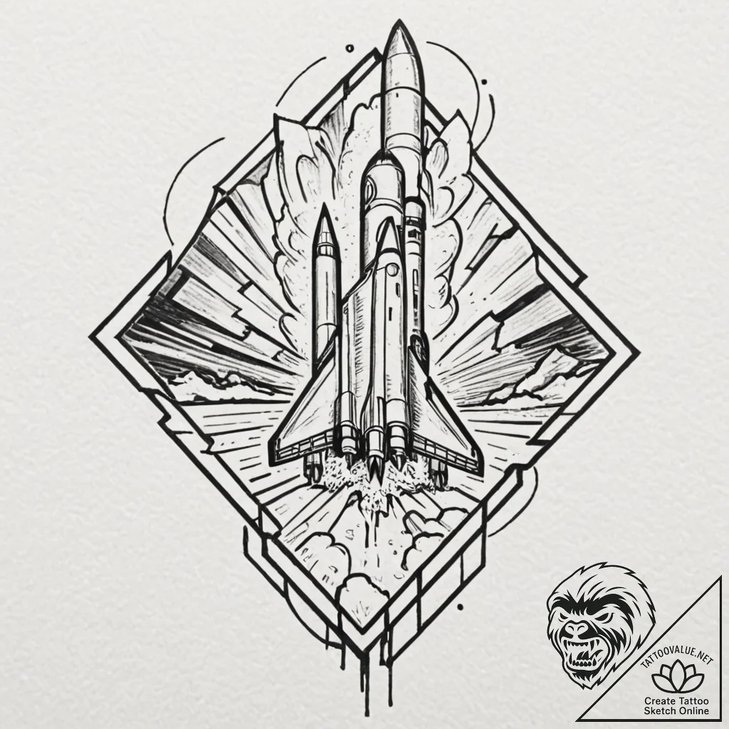Tattoo design, a rocket launch system, styliz... - tattoo sketch (№1751472797_0, 02.07.2025 16:13) — tattoovalue.net