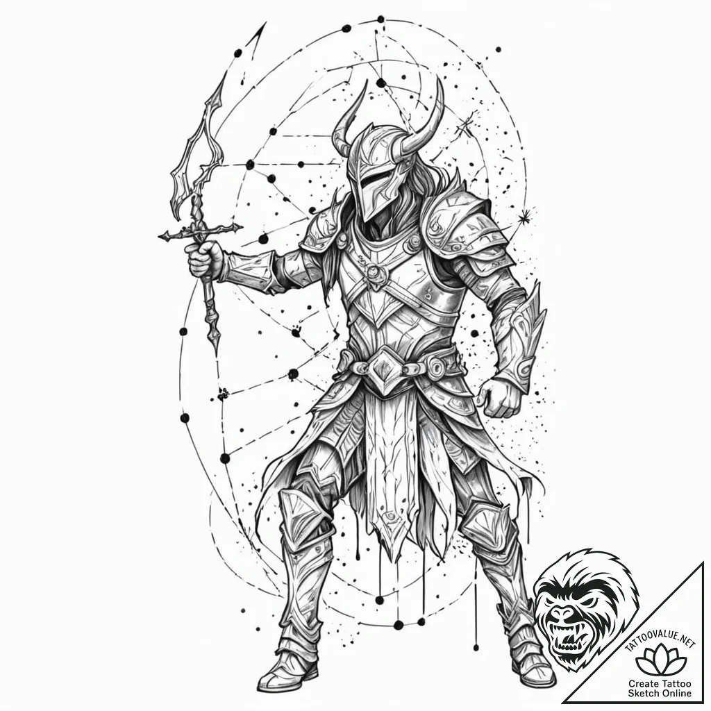 Tattoo sketch of a norse warrior with shatter... - tattoo sketch (№1751472960_0, 02.07.2025 16:16) — tattoovalue.net