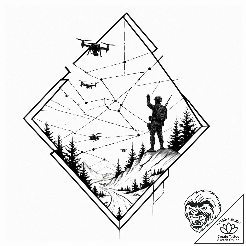Tattoo design, soldier's silhouette looking u... - tattoo sketch (№1751473040_0, 02.07.2025 16:17) — tattoovalue.net