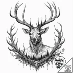 Tattoo design, a stag with magnificent antler… – tattoo sketch (№1751473939_0, 02.07.2025 16:32) — tattoovalue.net