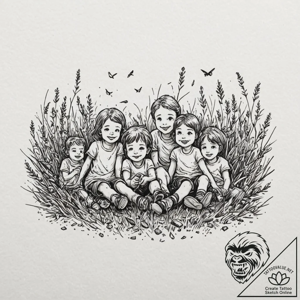 Tattoo design, a child's drawing of a happy f... - tattoo sketch (№1751474431_0, 02.07.2025 16:40) — tattoovalue.net