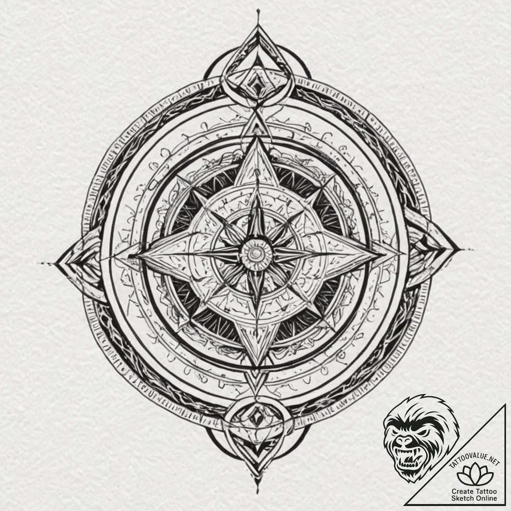 Tattoo design, a complex, symmetrical glyph t... - tattoo sketch (№1751474512_0, 02.07.2025 16:41) — tattoovalue.net
