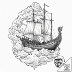 Tattoo design, a viking longship sailing on a… – tattoo sketch (№1751474839_0, 02.07.2025 16:47) — tattoovalue.net