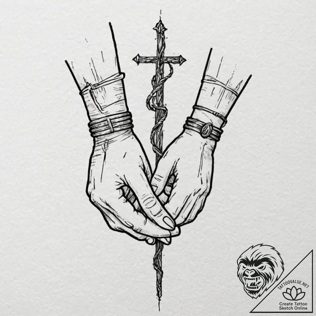 Tattoo design, handpoke style, two stick-figu... - tattoo sketch (№1751475330_0, 02.07.2025 16:55) — tattoovalue.net