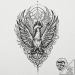 Tattoo design, a phoenix rising, but it is ma… – tattoo sketch (№1751475505_0, 02.07.2025 16:58) — tattoovalue.net