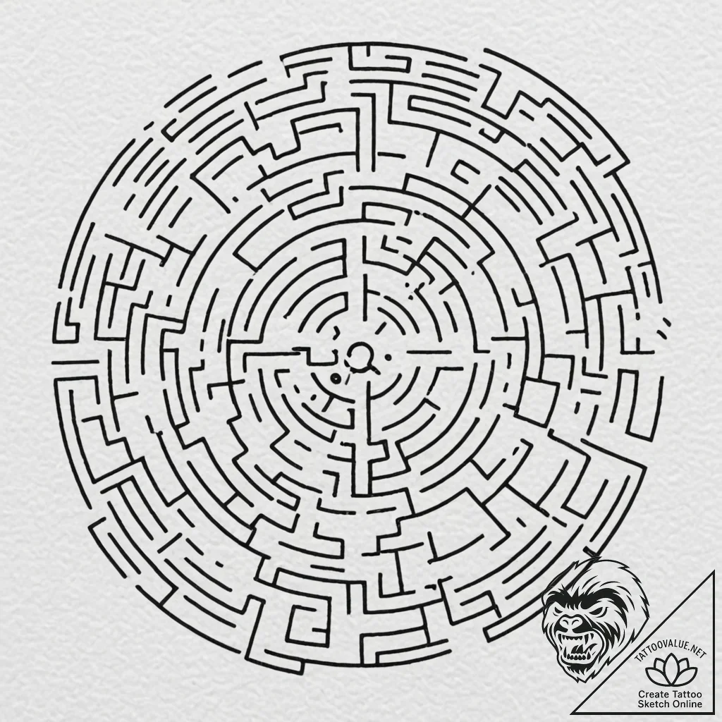Tattoo design, a labyrinth made of circuit bo... - tattoo sketch (№1751476086_0, 02.07.2025 17:08) — tattoovalue.net