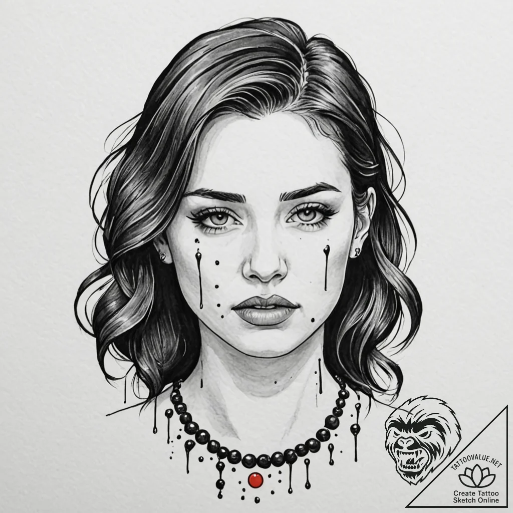 Tattoo design, a beautiful woman crying, her... - tattoo sketch (№1751476168_0, 02.07.2025 17:09) — tattoovalue.net