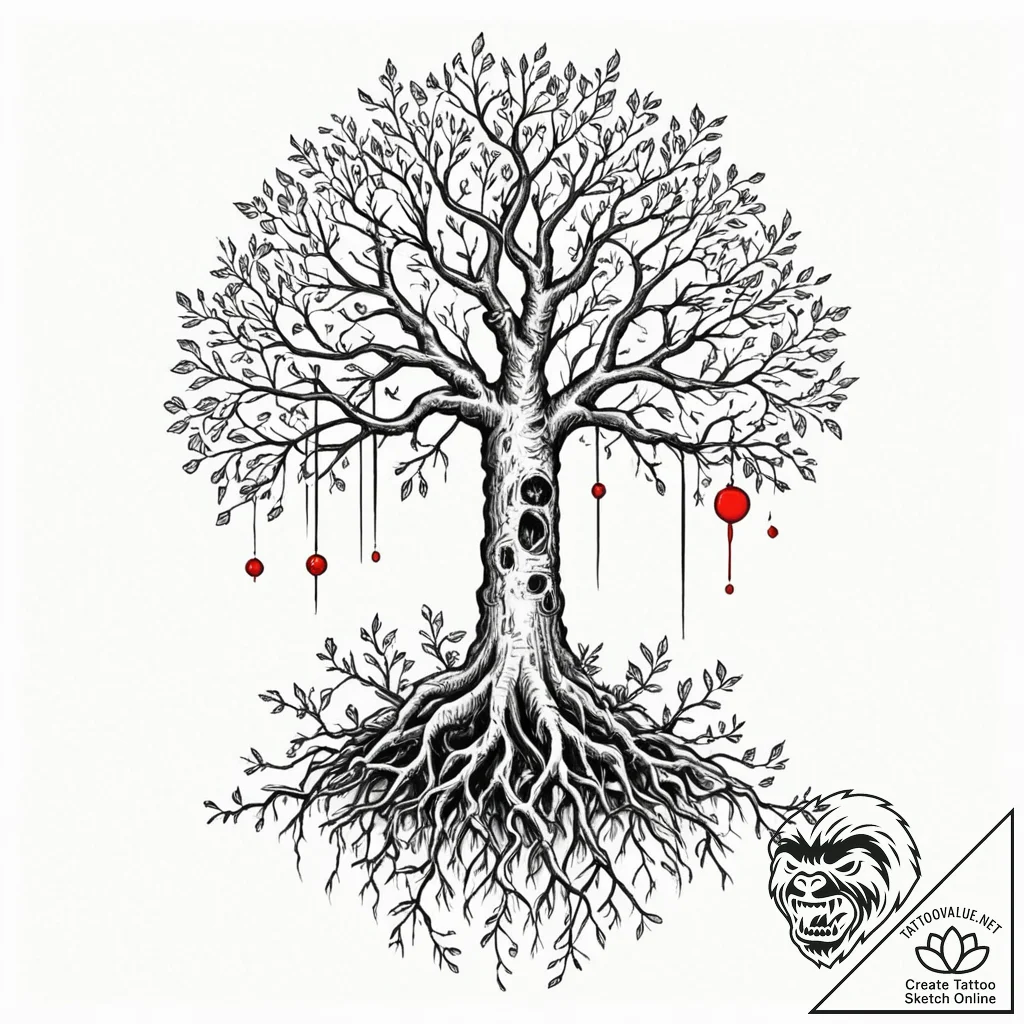 Tattoo design, a tree, its roots are cables,... - tattoo sketch (№1751478075_0, 02.07.2025 17:41) — tattoovalue.net