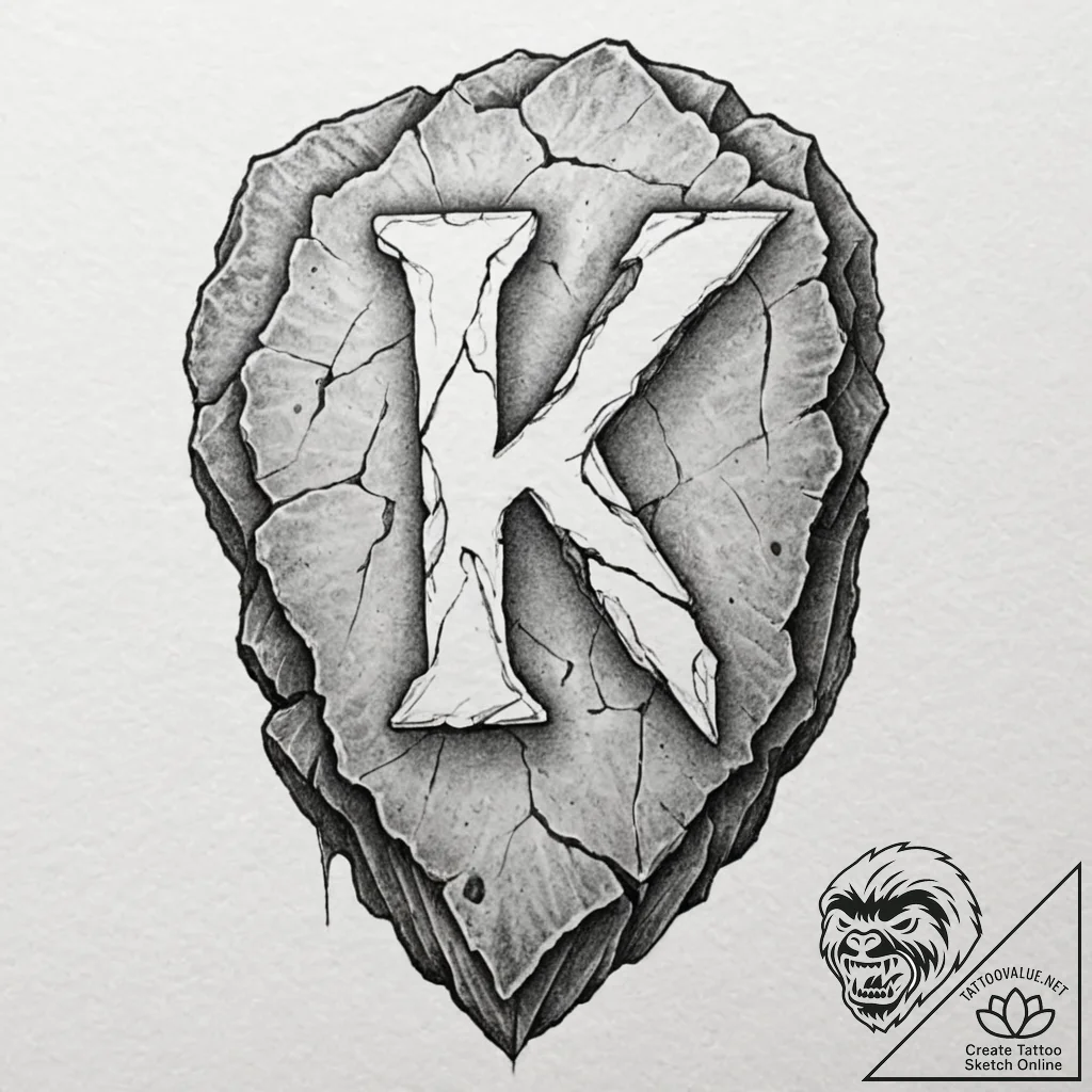 Tattoo design, a cracked and weathered rune s... - tattoo sketch (№1751478483_0, 02.07.2025 17:48) — tattoovalue.net